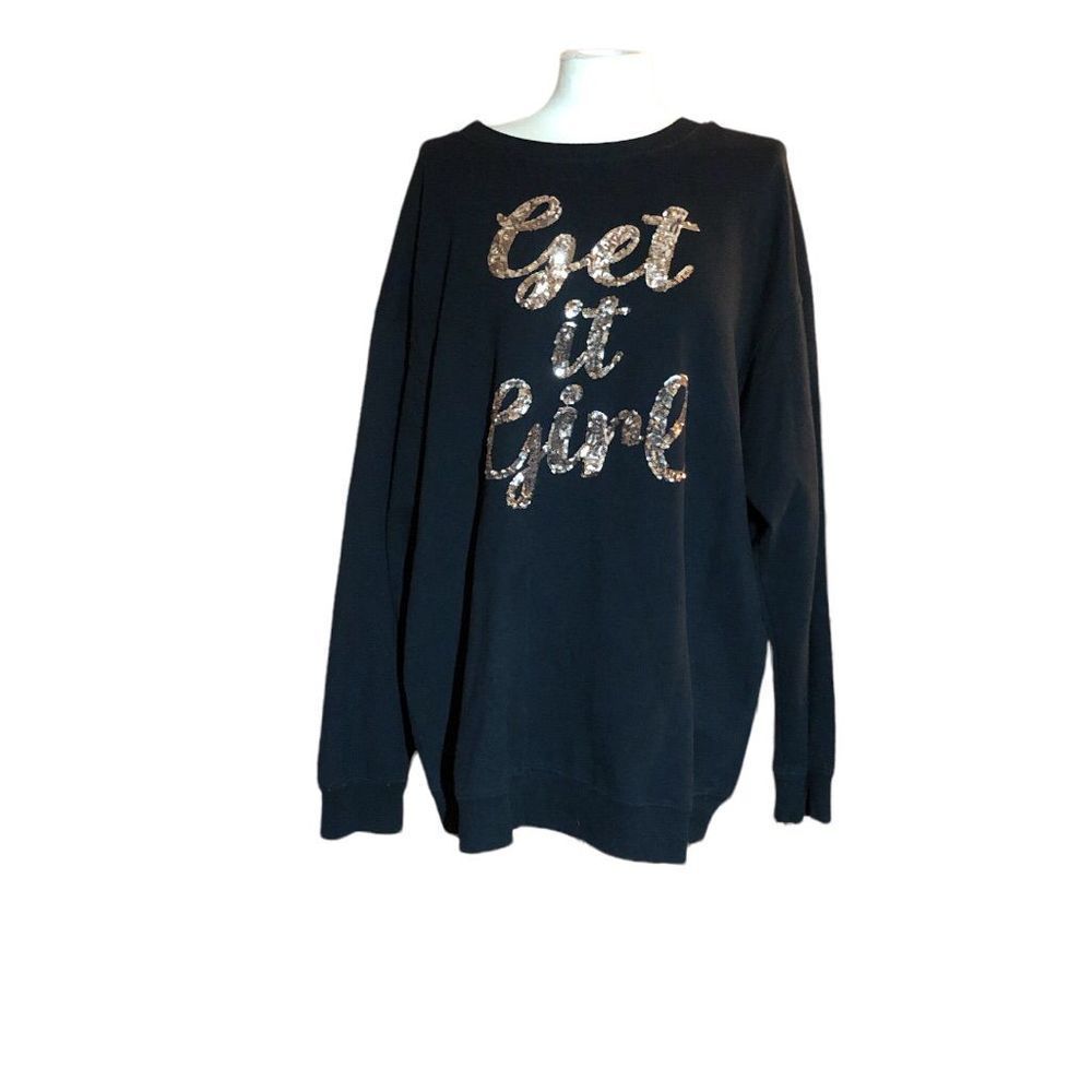 Rose gold sequin “Get It Girl” sweatshirt, Gold Rush, black, size Xl